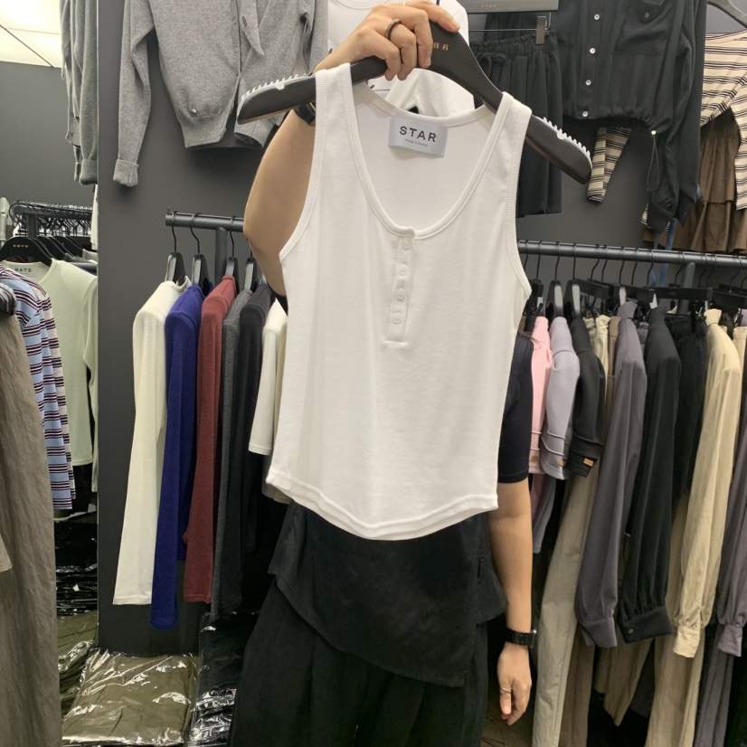 STAR-L東大門實拍女士新款休閑時尚人氣吊帶背心無袖紐扣STAR-L吊帶/背心圖色1