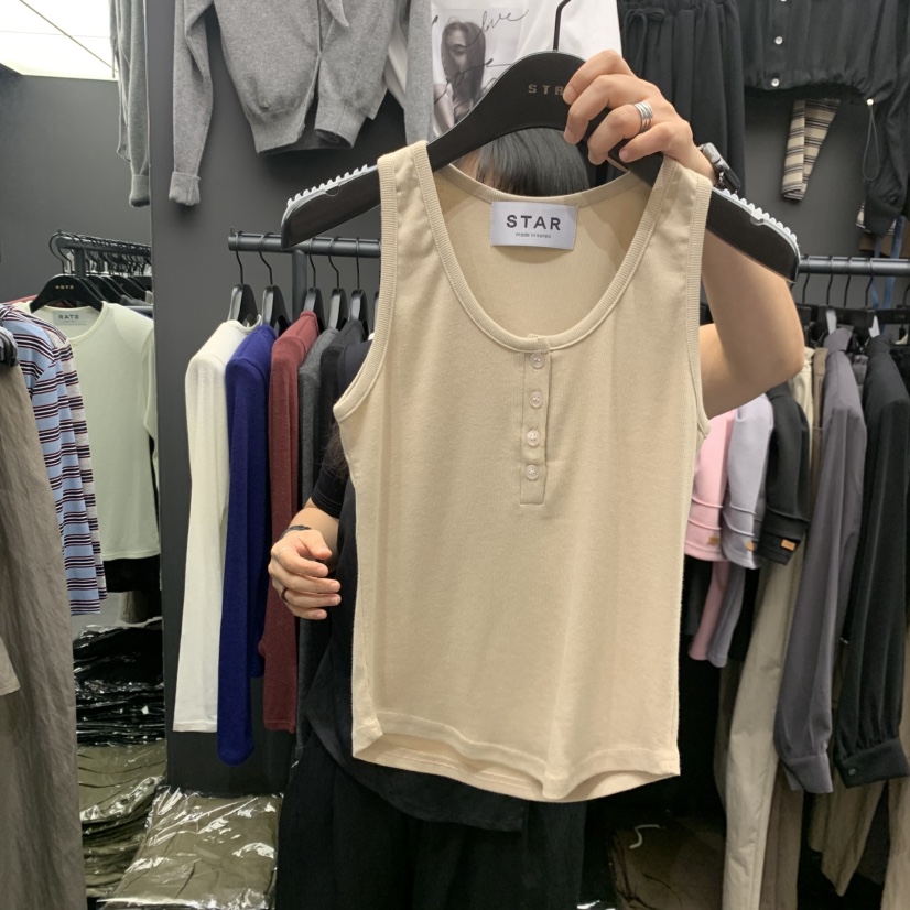 STAR-L東大門實拍女士新款休閑時尚人氣吊帶背心無袖紐扣STAR-L吊帶/背心圖色2