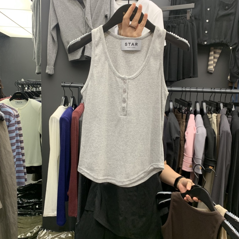 STAR-L東大門實拍女士新款休閑時尚人氣吊帶背心無袖紐扣STAR-L吊帶/背心圖色4