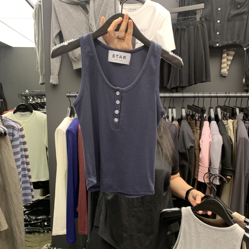 STAR-L東大門實拍女士新款休閑時尚人氣吊帶背心無袖紐扣STAR-L吊帶/背心圖色5