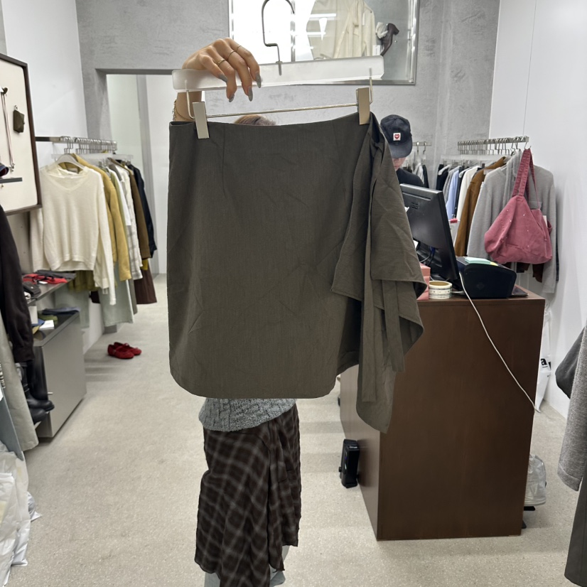 WEARABLE-L東大門代購女士新款人氣時尚半身裙中短裙褶皺WEARABLE半身裙/中短裙圖色2淺灰色