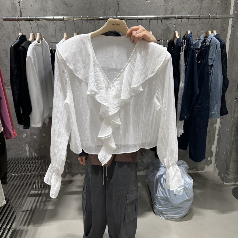 JUNI韓國代購女士新品熱賣時尚推薦真品休閑人氣襯衫蕾絲衫my juni襯衫/蕾絲衫圖色1