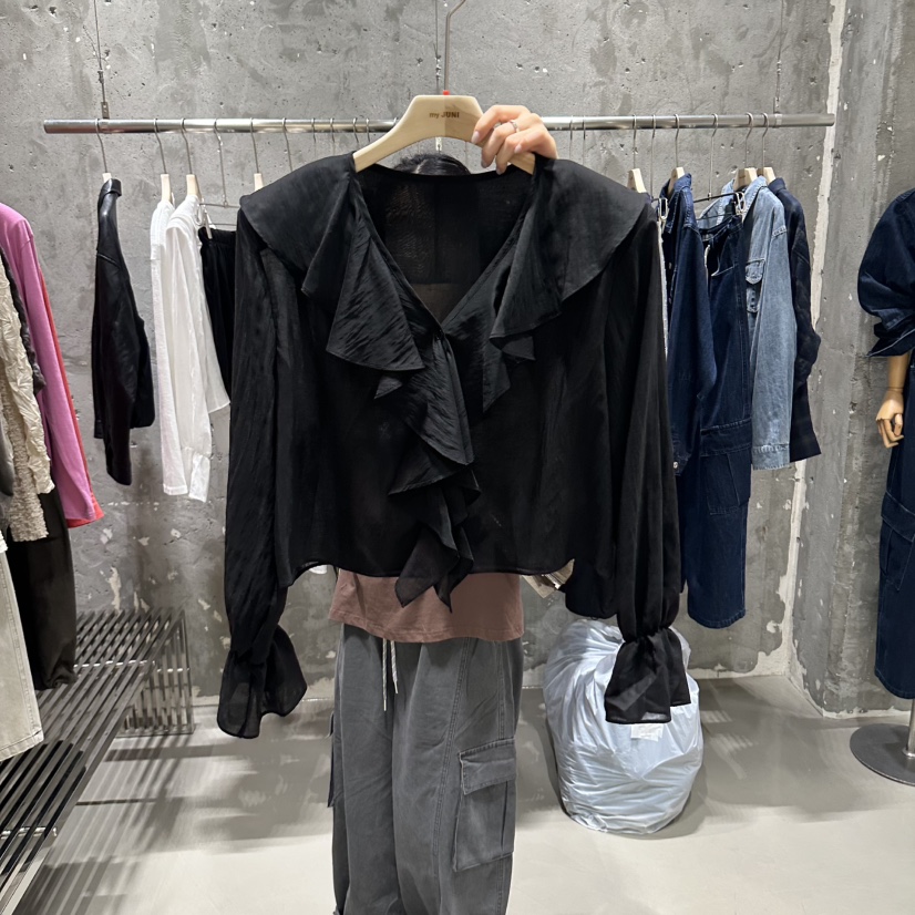 JUNI韓國代購女士新品熱賣時尚推薦真品休閑人氣襯衫蕾絲衫my juni襯衫/蕾絲衫圖色2