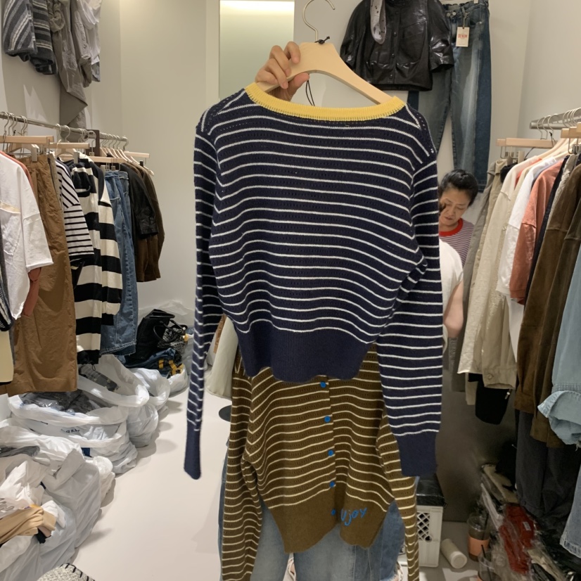 HILL TOE東大門實拍女士新品真品休閑熱賣針織衫開衫條紋HILL TOE針織衫