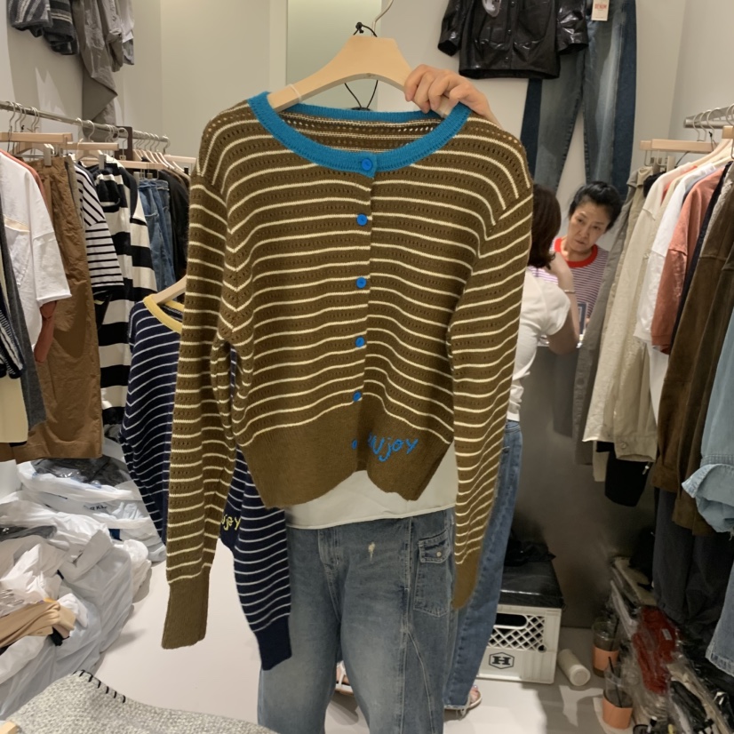 HILL TOE東大門實拍女士新品真品休閑熱賣針織衫開衫條紋HILL TOE針織衫圖色1