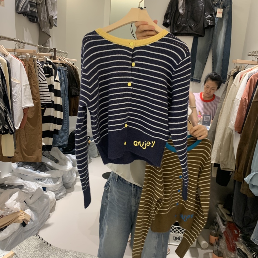 HILL TOE東大門實拍女士新品真品休閑熱賣針織衫開衫條紋HILL TOE針織衫圖色2