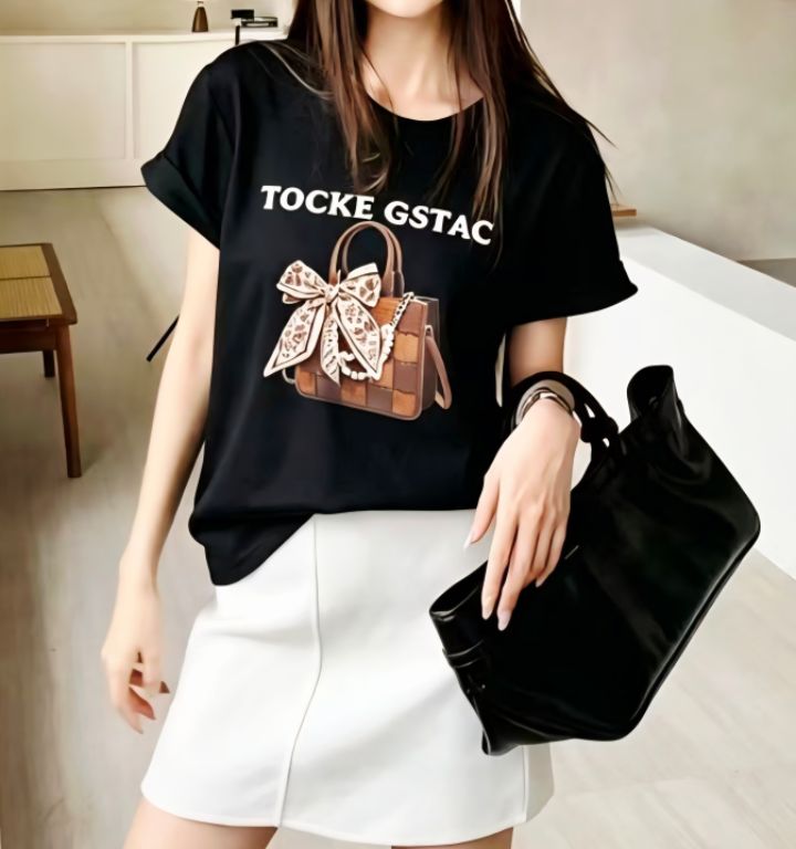 RICO/BLING BLING-S東大門直郵女士新品休閑T恤珍珠圍巾RICO/BLING BLING-ST恤
