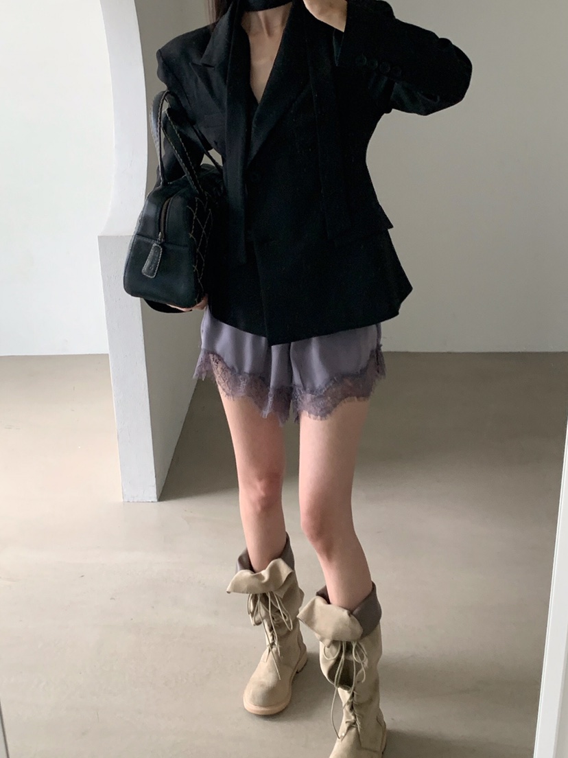 VERANDA韓國代購女士新品人氣推薦真品熱賣時尚短褲蕾絲花VERANDA短褲