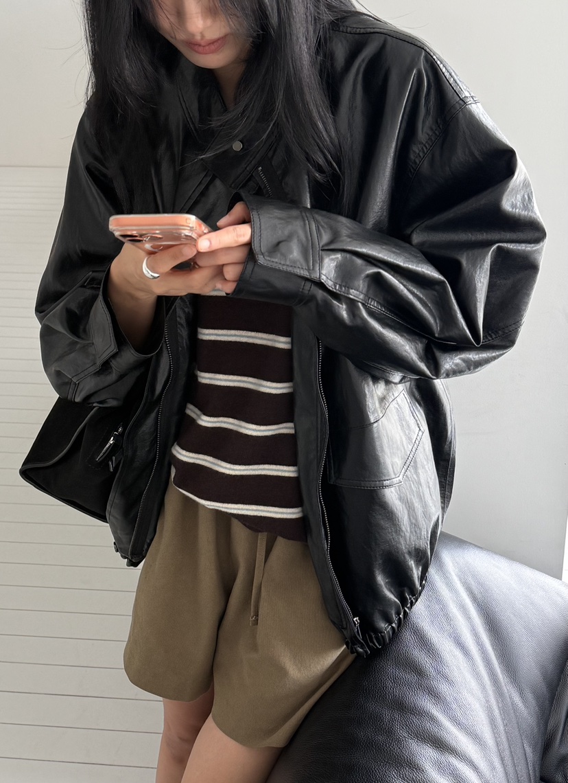 AMY GRACE-A韓國直郵女士新款休閑推薦熱賣人氣皮衣皮革AMY GRACE皮衣