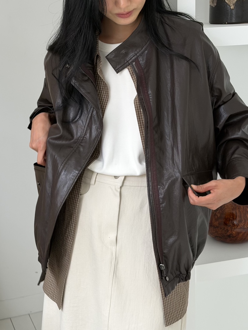 AMY GRACE-A韓國直郵女士新款休閑推薦熱賣人氣皮衣皮革AMY GRACE皮衣圖色1