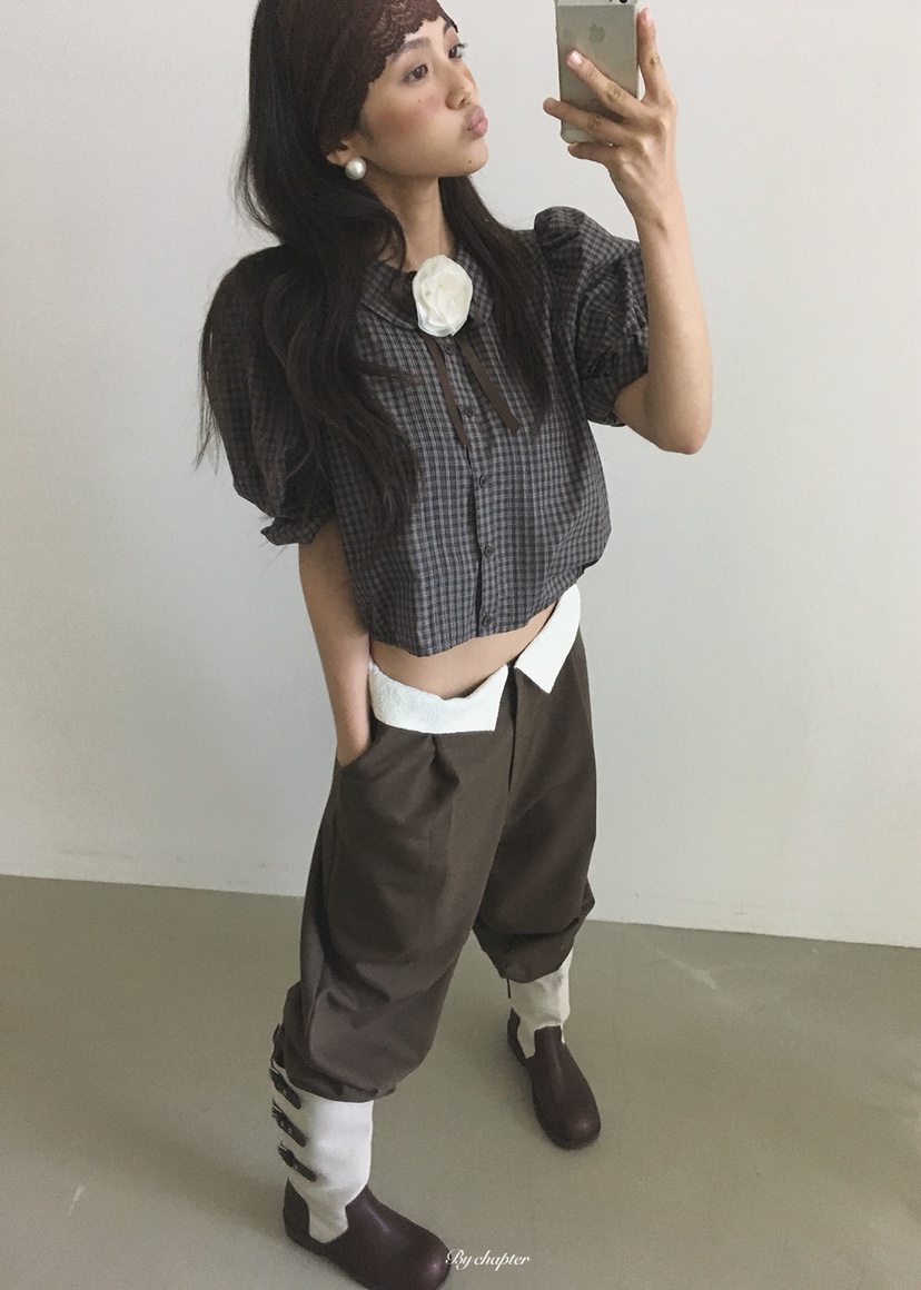 BY CHAPTER東大門代購女士新款真品人氣襯衫蕾絲衫褶裥經典BY Chapter襯衫/蕾絲衫圖色3棕色