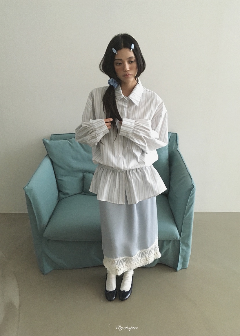 BY CHAPTER東大門代購女裝新款真品休閑推薦時尚長裙褶皺緞BY Chapter長裙