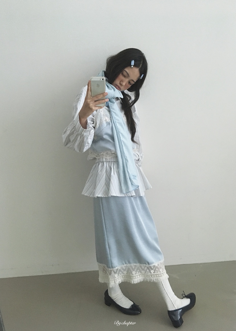 BY CHAPTER東大門代購女裝新款真品休閑推薦時尚長裙褶皺緞BY Chapter長裙