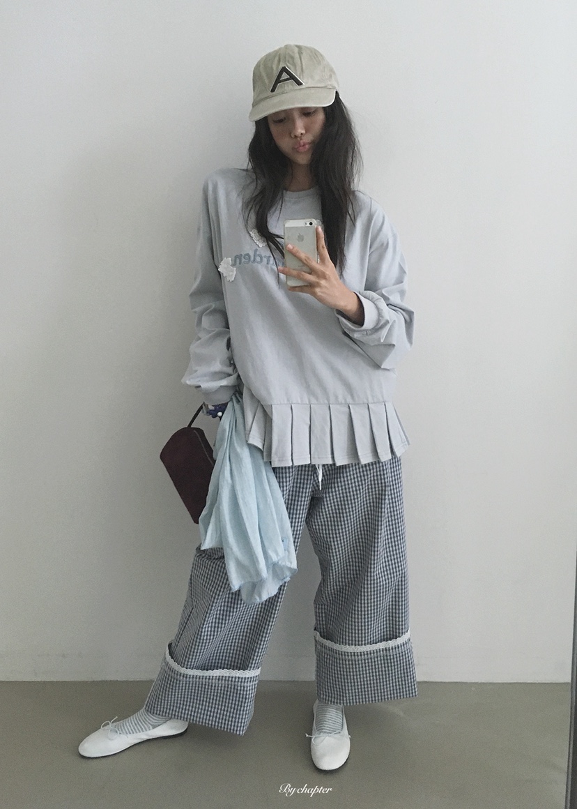 BY CHAPTER韓國代購女裝新品休閑推薦時尚熱賣長袖T恤褶皺BY Chapter長袖T恤