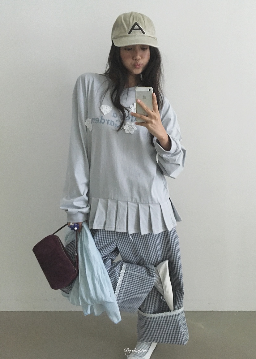 BY CHAPTER韓國代購女裝新品休閑推薦時尚熱賣長袖T恤褶皺BY Chapter長袖T恤