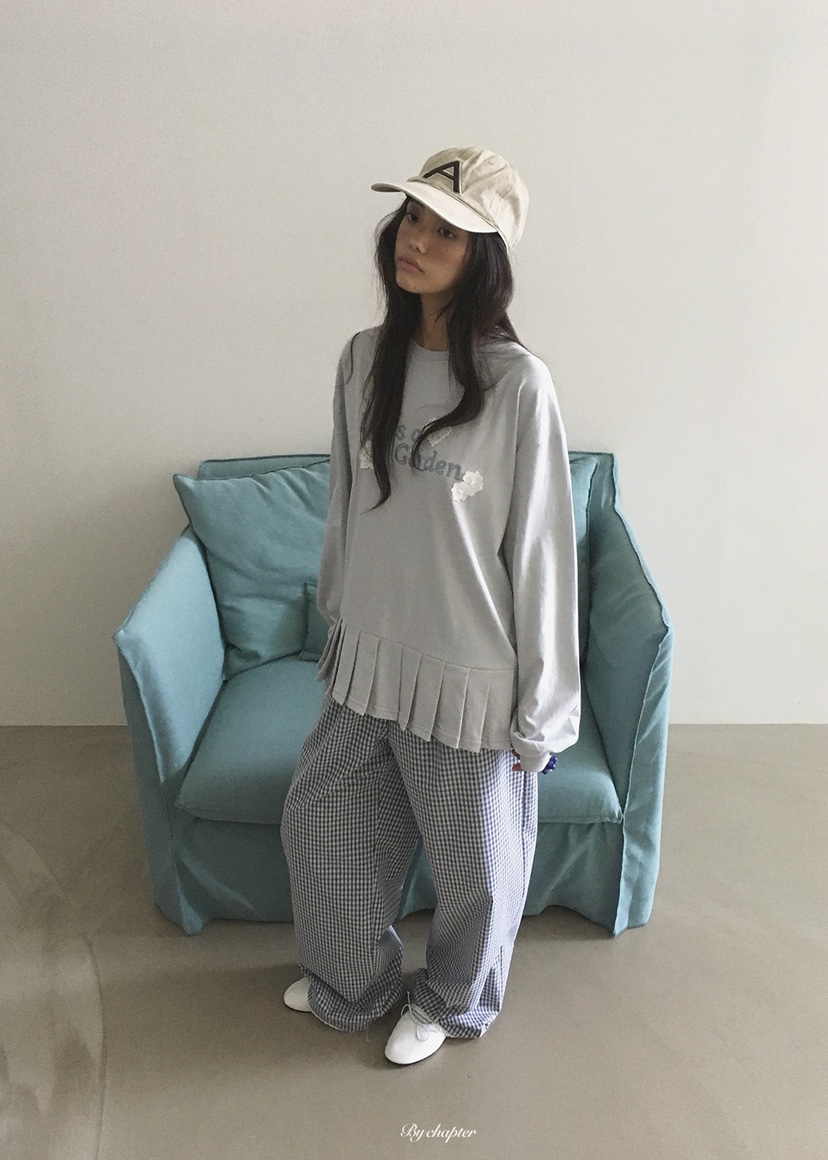 BY CHAPTER韓國代購女裝新品休閑推薦時尚熱賣長袖T恤褶皺BY Chapter長袖T恤