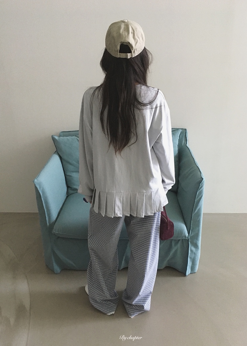 BY CHAPTER韓國代購女裝新品休閑推薦時尚熱賣長袖T恤褶皺BY Chapter長袖T恤