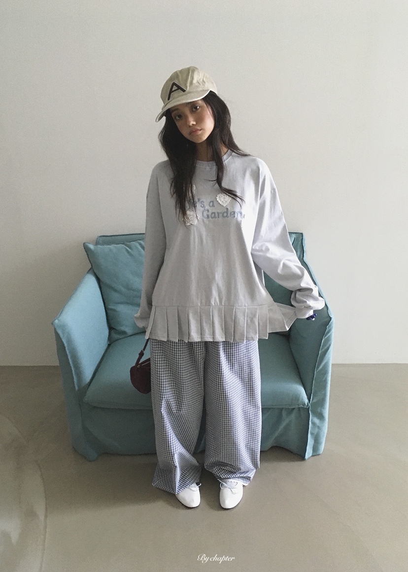 BY CHAPTER韓國代購女裝新品休閑推薦時尚熱賣長袖T恤褶皺BY Chapter長袖T恤