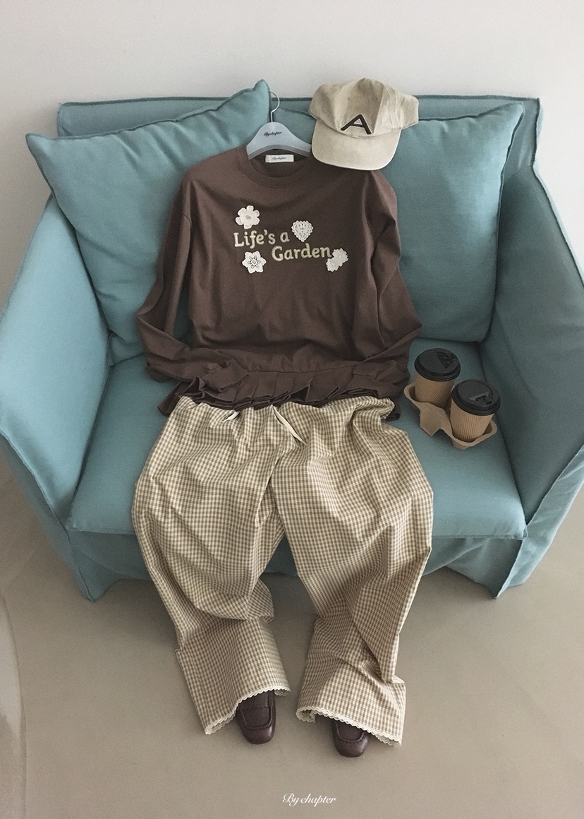 BY CHAPTER韓國代購女裝新品休閑推薦時尚熱賣長袖T恤褶皺BY Chapter長袖T恤