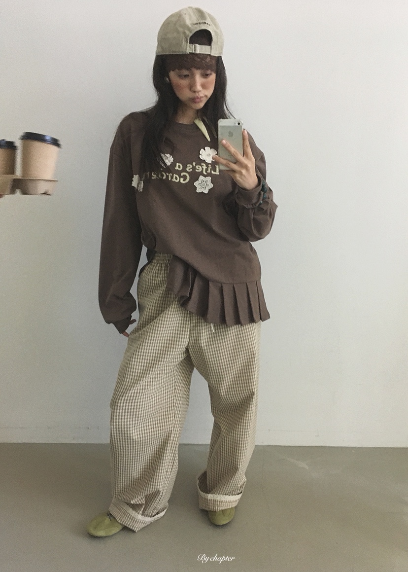 BY CHAPTER韓國代購女裝新品休閑推薦時尚熱賣長袖T恤褶皺BY Chapter長袖T恤