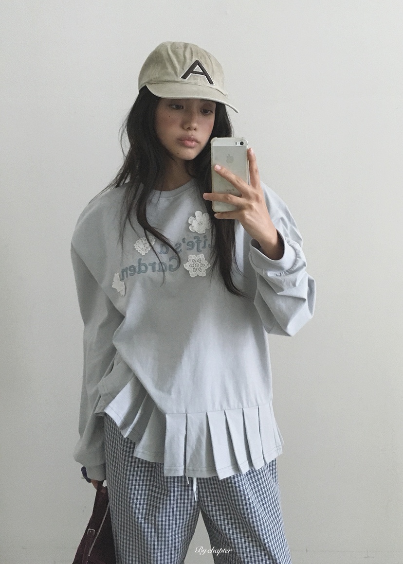 BY CHAPTER韓國代購女裝新品休閑推薦時尚熱賣長袖T恤褶皺BY Chapter長袖T恤圖色1