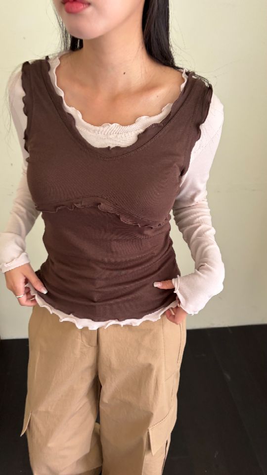 HEY/TO SEWING東大門代購女裝新品熱賣吊帶背心荷葉邊無袖BY HEY/TO SEWING吊帶/背心圖色2