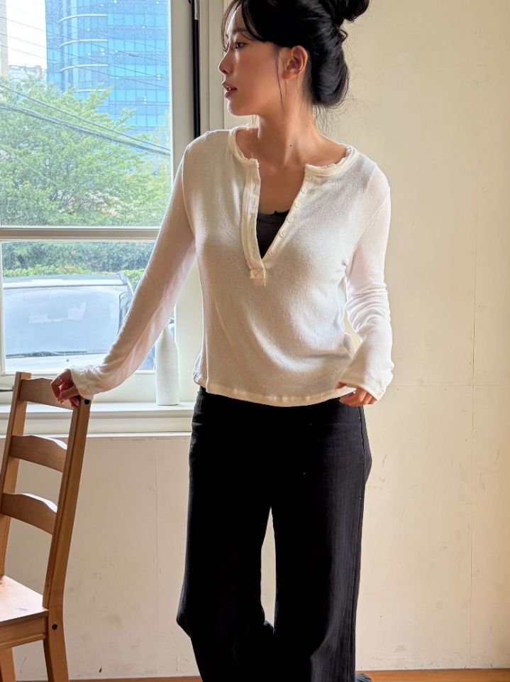 HEY/TO SEWING韓國直郵女裝新款熱賣真品長袖T恤寬松紐扣BY HEY/TO SEWING長袖T恤