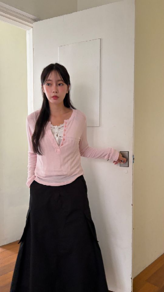 HEY/TO SEWING韓國直郵女裝新款熱賣真品長袖T恤寬松紐扣BY HEY/TO SEWING長袖T恤