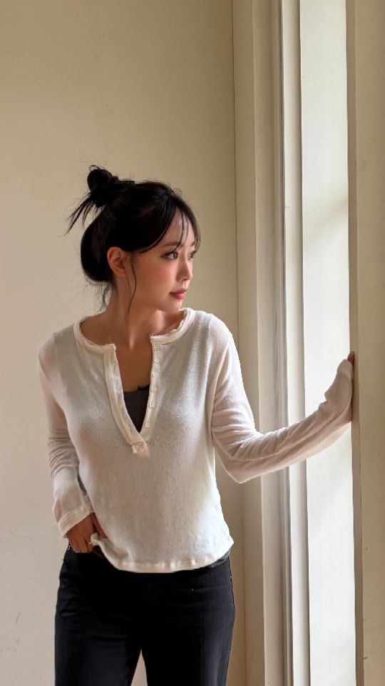 HEY/TO SEWING韓國直郵女裝新款熱賣真品長袖T恤寬松紐扣BY HEY/TO SEWING長袖T恤