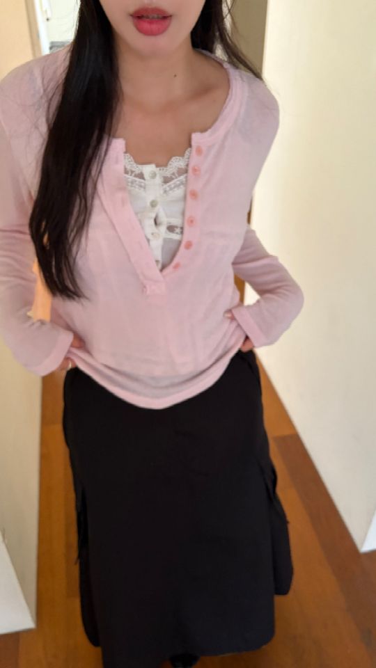 HEY/TO SEWING韓國直郵女裝新款熱賣真品長袖T恤寬松紐扣BY HEY/TO SEWING長袖T恤