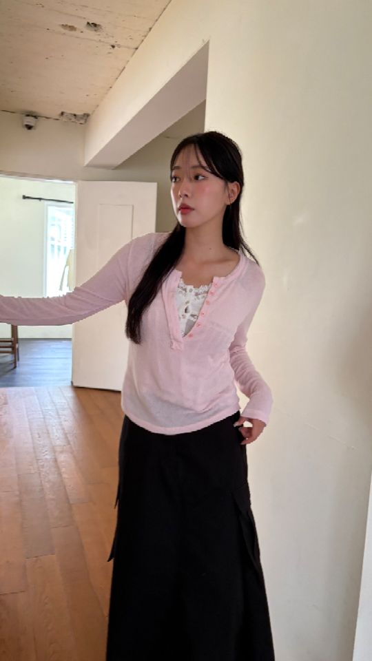 HEY/TO SEWING韓國直郵女裝新款熱賣真品長袖T恤寬松紐扣BY HEY/TO SEWING長袖T恤