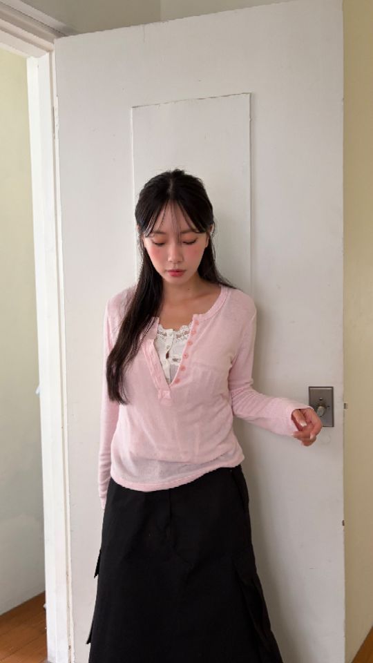HEY/TO SEWING韓國直郵女裝新款熱賣真品長袖T恤寬松紐扣BY HEY/TO SEWING長袖T恤