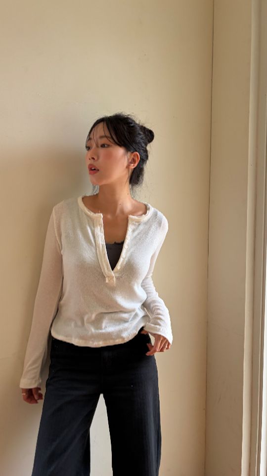HEY/TO SEWING韓國直郵女裝新款熱賣真品長袖T恤寬松紐扣BY HEY/TO SEWING長袖T恤圖色2