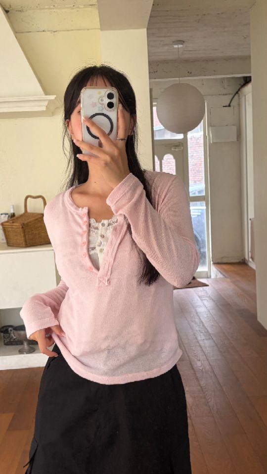 HEY/TO SEWING韓國直郵女裝新款熱賣真品長袖T恤寬松紐扣BY HEY/TO SEWING長袖T恤圖色4