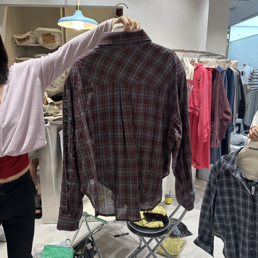 MIENNE東大門實拍女士新品真品人氣時尚休閑襯衫蕾絲衫格子MIENNE襯衫/蕾絲衫