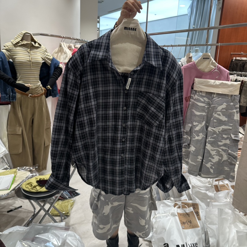MIENNE東大門實拍女士新品真品人氣時尚休閑襯衫蕾絲衫格子MIENNE襯衫/蕾絲衫圖色2