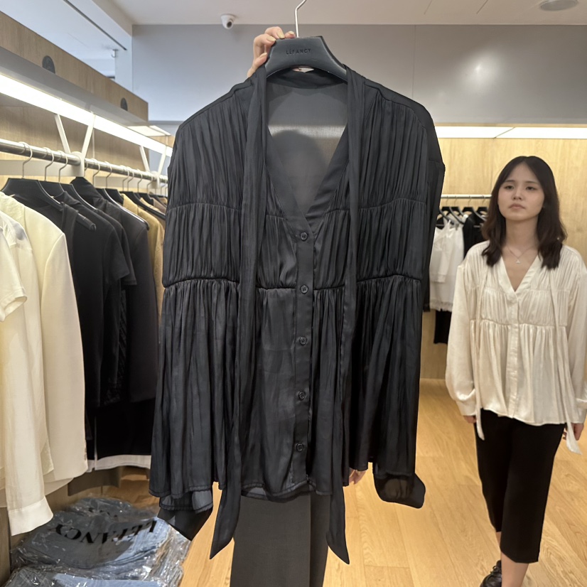 LEFANCY東大門實拍女士新品時尚人氣熱賣真品襯衫蕾絲衫褶皺LEFANCY襯衫/蕾絲衫圖色2