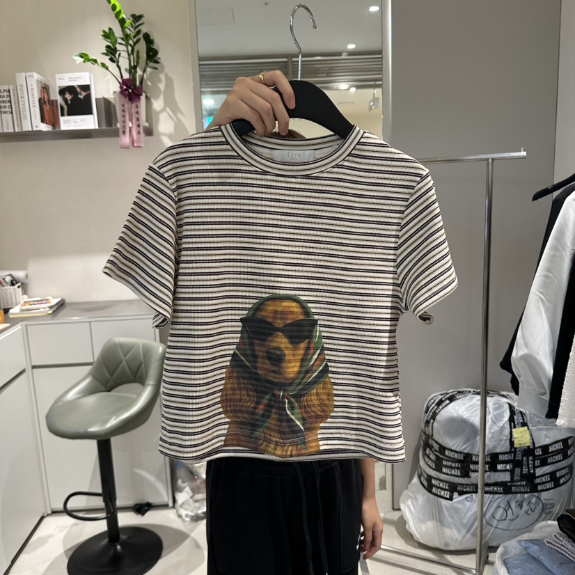 LIVU/MEMO CLASSIC東大門直郵女士新款休閑T恤露臍圍巾LIVU/MEMO CLASSICT恤圖色1