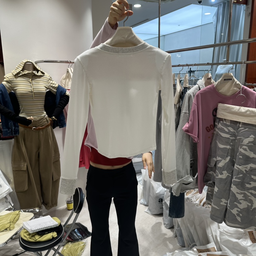 MIENNE東大門直郵女士新品休閑熱賣人氣時尚真品長袖T恤撞色MIENNE長袖T恤
