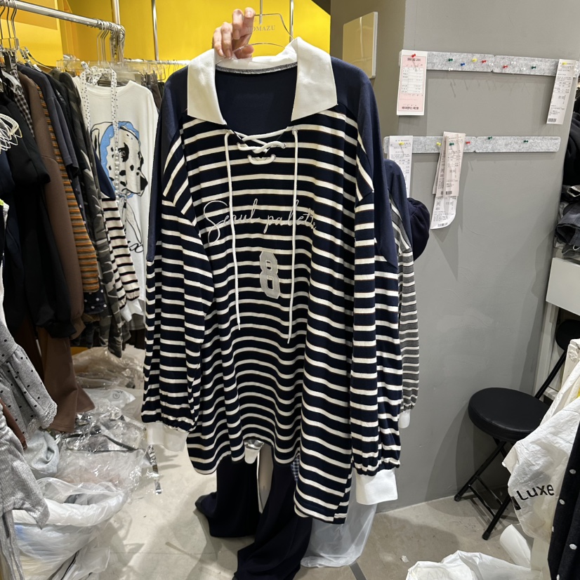MOMAZU東大門代購女裝新款時尚真品休閑人氣長袖T恤刺繡條紋MOMAZU長袖T恤圖色2