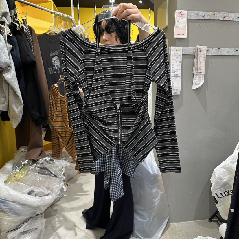 MOMAZU東大門實拍女士新品熱賣休閑時尚真品長袖T恤假兩件MOMAZU長袖T恤圖色2