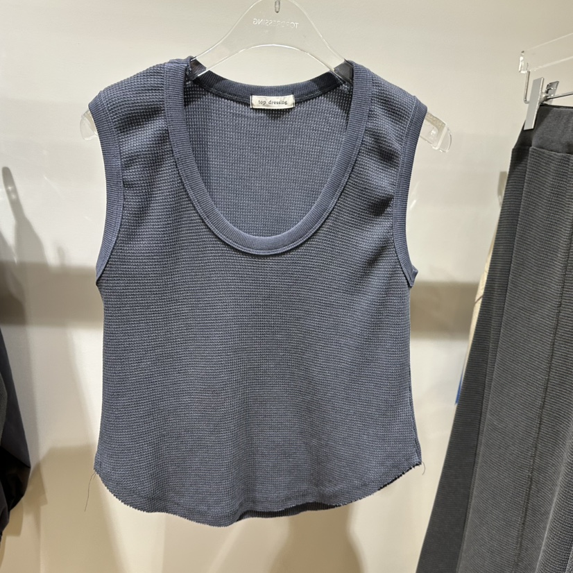 TOPDRESSING韓國直郵女裝新品時尚吊帶背心華夫格無袖豬皮TOPDRESSING吊帶/背心圖色2深藍色