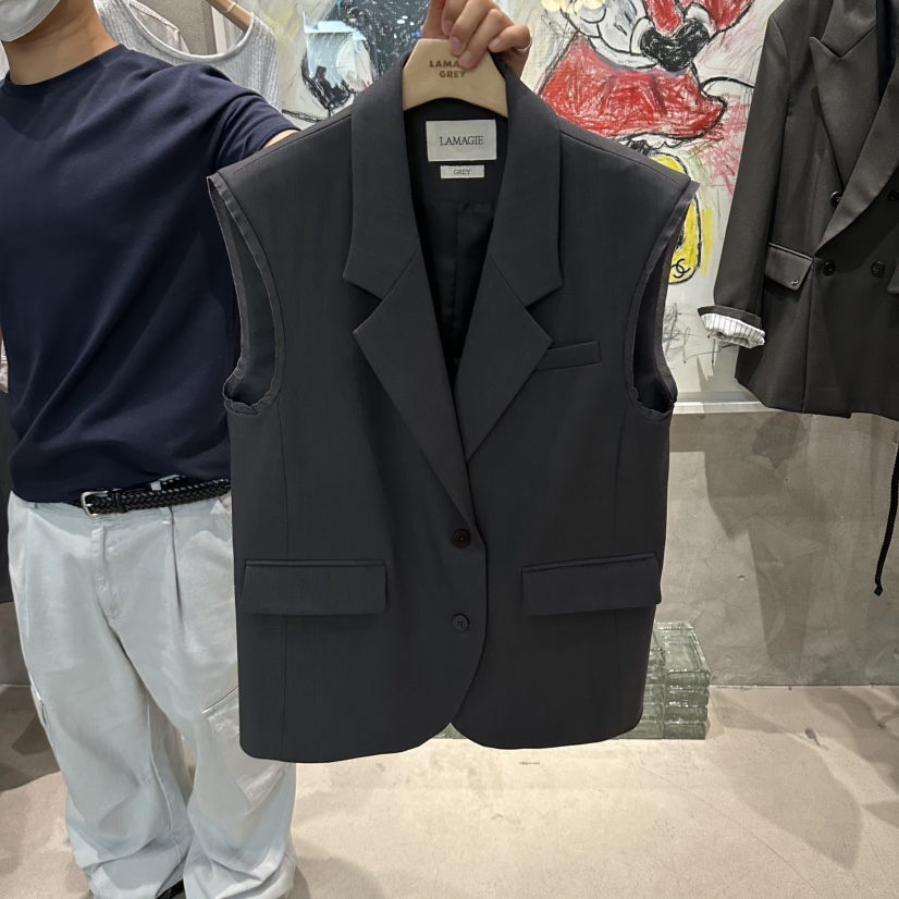 LAMAGIEPIE/LAMAGIE GREY韓國代購女士新款真品馬甲撞色LAMAGIEPIE/LAMAGIE GREY馬甲圖色2墨色