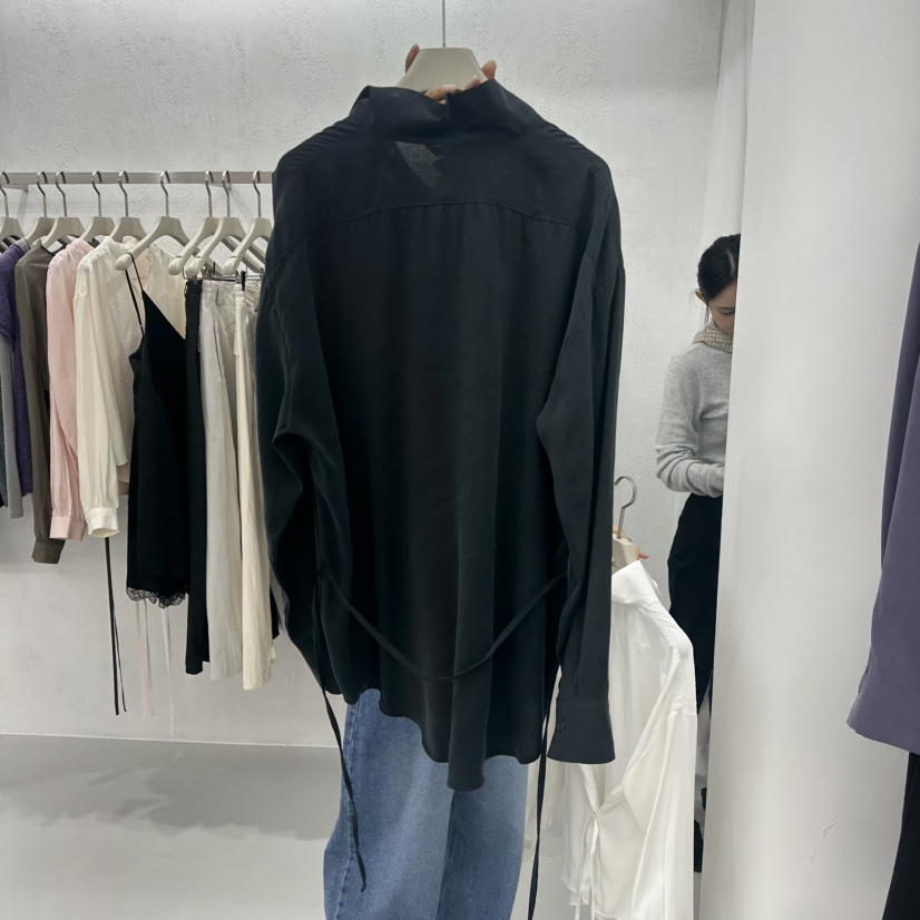 LEPI東大門直郵女士新款熱賣時尚襯衫蕾絲衫含腰繩高領紐扣LEPI襯衫/蕾絲衫