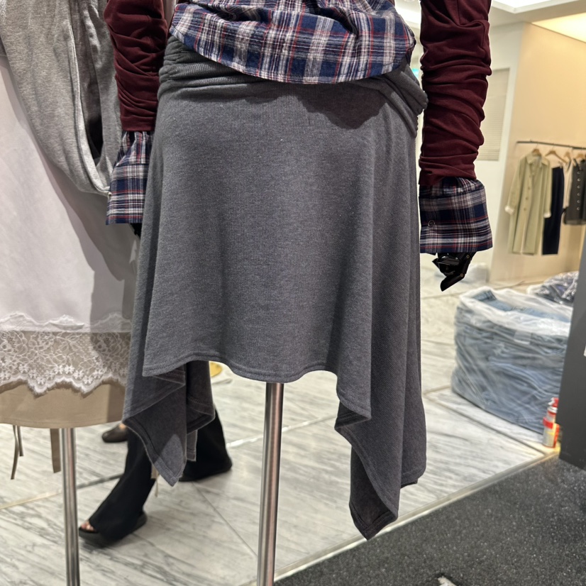 RARE CLOSET韓國直郵女裝新款人氣半身裙中短裙不對稱褶皺RARE CLOSET半身裙/中短裙