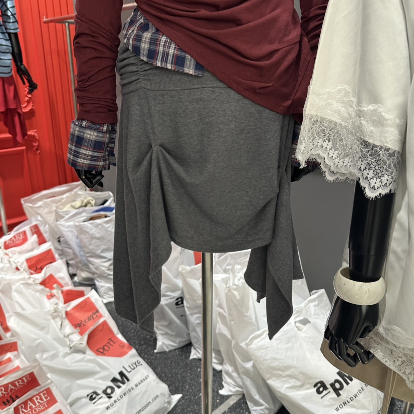 RARE CLOSET韓國直郵女裝新款人氣半身裙中短裙不對稱褶皺RARE CLOSET半身裙/中短裙圖色1