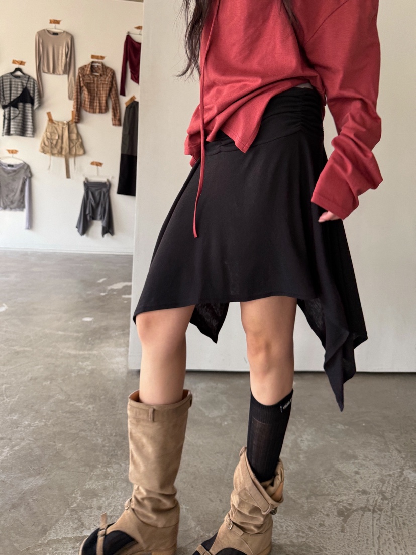 RARE CLOSET韓國直郵女裝新款人氣半身裙中短裙不對稱褶皺RARE CLOSET半身裙/中短裙圖色3
