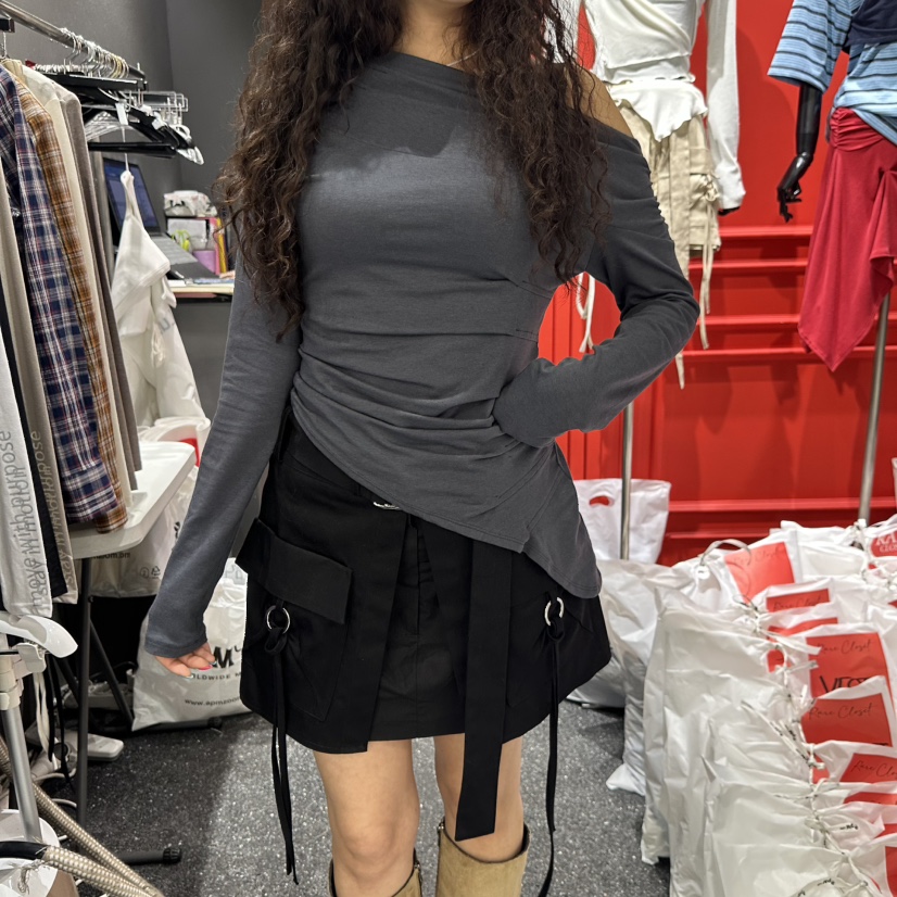 RARE CLOSET韓國直郵女士新品休閑推薦熱賣長袖T恤不對稱RARE CLOSET長袖T恤圖色2