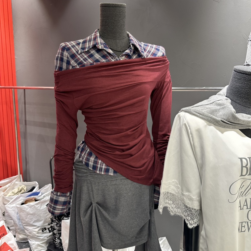 RARE CLOSET韓國直郵女士新品休閑推薦熱賣長袖T恤不對稱RARE CLOSET長袖T恤圖色3