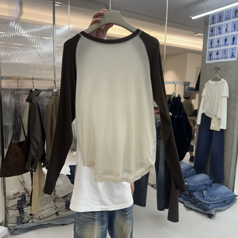 LEPI韓國直郵女裝新款時尚熱賣人氣真品長袖T恤插肩袖撞色LEPI長袖T恤圖色4